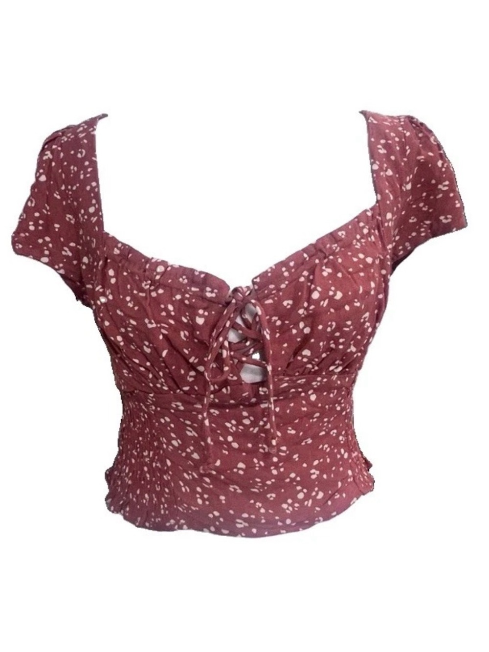 URBAN Romantics Mauve and White Lace-Up Crop Top